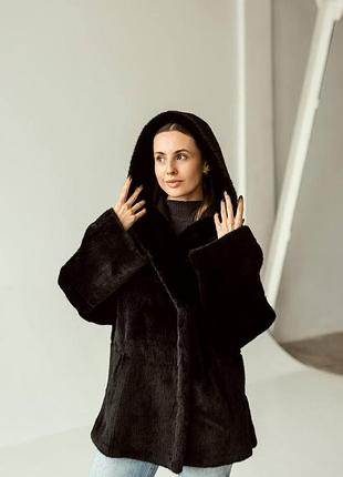 Зимняя женская двусторонняя дубленка 40-52 черный 52