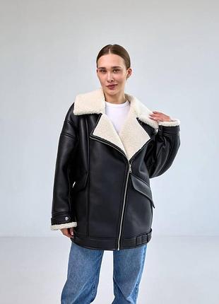 Стильная женская дубленка-косуха xxs, xs, s, l, xl, xxl, 3xl, 4xl черный xl