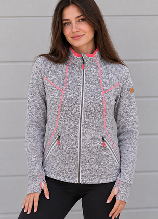 Женская теплая кофта roxy на молнии, флис, серая с розовым
