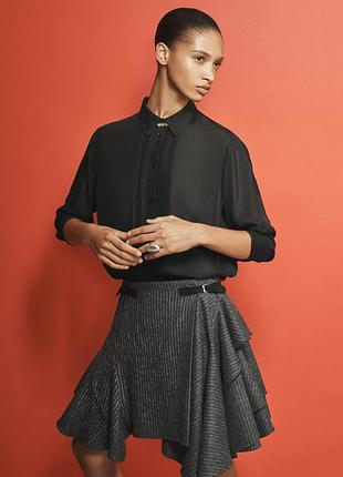 Юбка серая с полоску с шерстью zara new