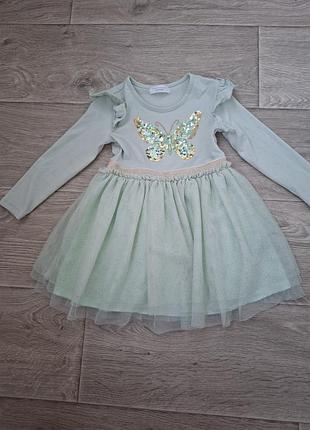 Нежное мятное платье primark с бабочкой