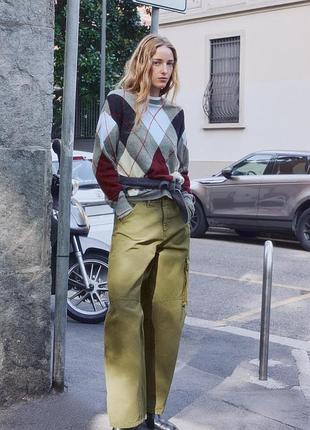 Свитер женский многоцветный из шерсти в ромбы zara new