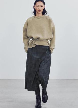 Юбка темно-серая zw collection средней длины в клетку zara new