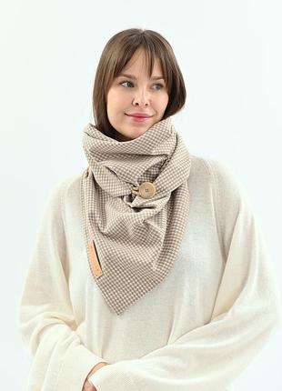 Двосторонній бежевий шарф "пісочна перлина" серія "единбург" my scarf на металевих кільцях жіночий