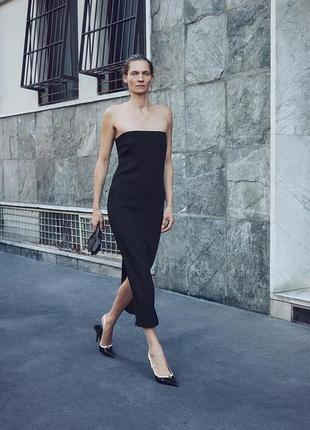 Длинное платье черная с открытыми плечами zara new