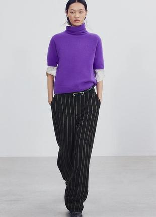 Свитер женский фиолетовый из 100% шерсти с коротким рукавом zara new