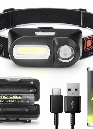 Акумуляторний налобний ліхтар bailong bl-1804 pl185 led+cob роздільне керування 18650