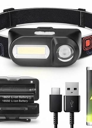 Аккумуляторный налобный фонарь bailong bl-1804a с датчиком движения cob+xpe на 18650