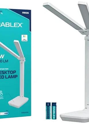 Настольная led лампа аккумуляторная rablex rb506 7w 400lm двойная складная сенсорная type-c 2x18650
