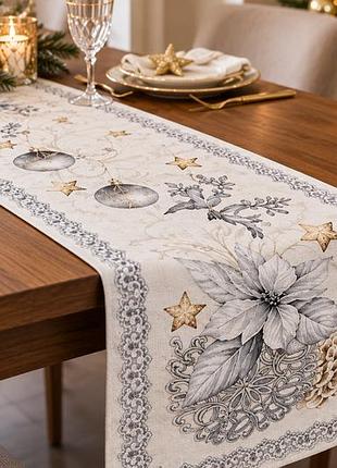 Гобеленовая дорожка на стол silver star 140×40 см, новогодняя
