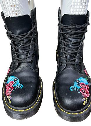 Кожаные редкие ботинки dr martens 1460 pascal bex rose черепа розы мартинсы мартенсы на платформе тракторной подошве оригинал демисезонные размер 39 2