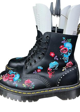 Кожаные редкие ботинки dr martens 1460 pascal bex rose черепа розы мартинсы мартенсы на платформе тракторной подошве оригинал демисезонные размер 39 3