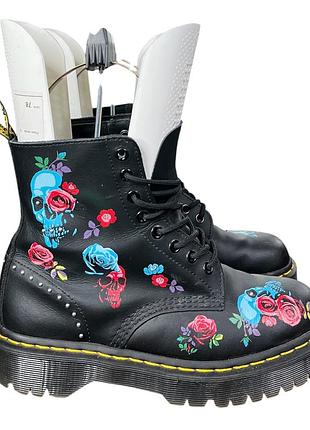Кожаные редкие ботинки dr martens 1460 pascal bex rose черепа розы мартинсы мартенсы на платформе тракторной подошве оригинал демисезонные размер 39