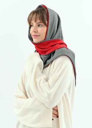 Двусторонний шарф красный с серым "яркий париж" серия "эдинбург" my scarf на металлических кольцах