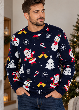 Мужской новогодний свитер xl с сантой и снеговиками christmas sweater