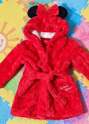 Червоний плюшевий халатик з милим принтом сердець disney baby minnie mouse