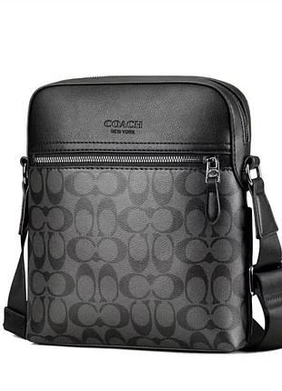 Сумка coach квадрат монограмм серая большая