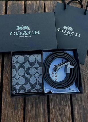Топовый мужской набор кошелек от coach ремень от coach