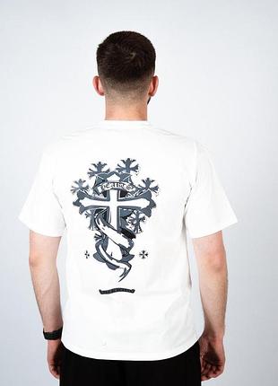 Футболка chrome hearts сірий хрест біла