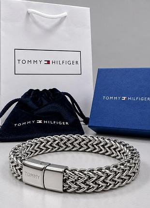 Чоловічий браслет на руку tommy hilfiger, срібний брендовий браслет на руку томмі хелфігер, металевий браслет