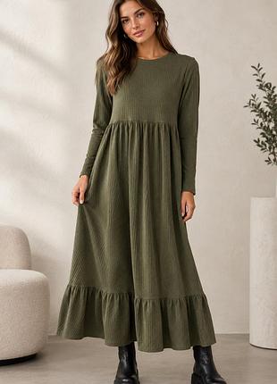 Трикотажне плаття в рубчик з оборками від boohoo