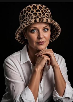 Стильная шляпа панама с леопардовым принтом из мягкого искусственного меха 🐆