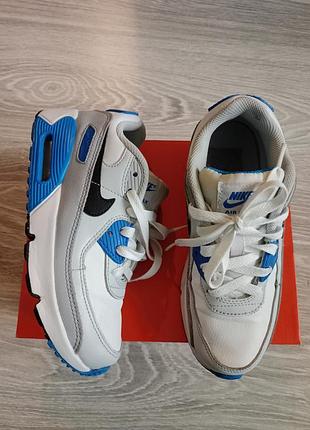 Кросівки унісекс nike air max 90 білі з синім, довжина устілки 22 см