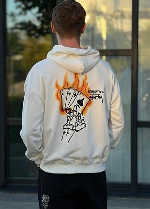Худі stussy вогонь ззаду біле