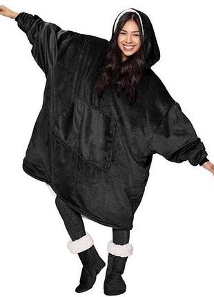 Толстовка-плед з капюшоном і рукавами huggle hoodie blanket черный