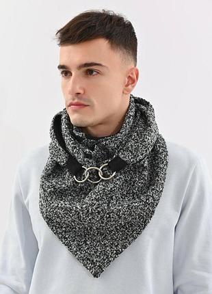 Чоловічий вовняний шарф меланаж "сталевий шарм" серія "единбург" my scarf на металевих кільцях