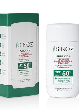 Крем сонцезахисний рідкий для корекції тону шкіри sinoz pure cica tiger grass spf50+ 50 мл