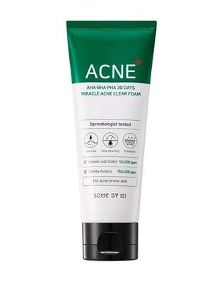 Очищувальна пінка для вмивання some by mi aha, bha, pha 30 days miracle acne clear foam, 50 мл