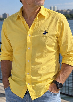 Мужская рубашка beverly hills polo club sport желтая l 50