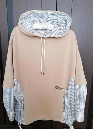 Жіноче худі zara бавовняне бежеве в смужку