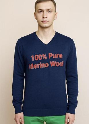 Неперевершений чоловічий пуловер синього кольору 100% pure merino woolline, 💯 оригінал