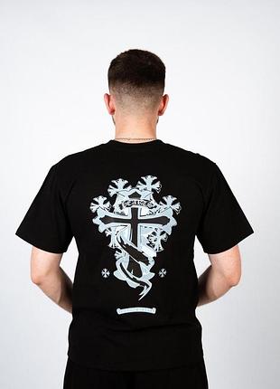 Футболка chrome hearts сірий хрест чорна