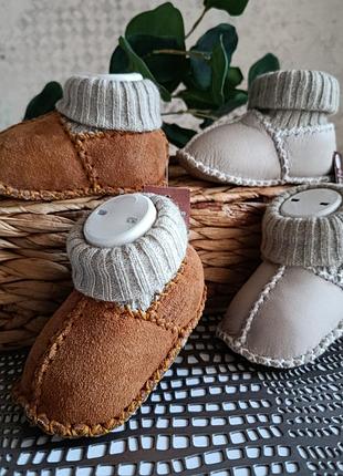 Теплые кожаные пинетки, 3-6 месяцев