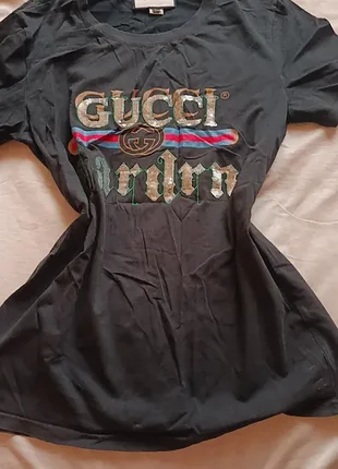 Футболка жіноча gucci чорна з принтом та стразами, розмір l