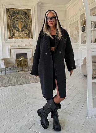 Пальто хром люкс з капюшоном