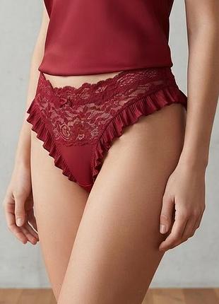 Жіночі бордові гладкі з мереживом трусики lilly (made in italy) m
