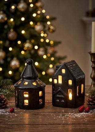 Декоративні led-будиночки livarno home, набір 2 шт., тепле біле світло, з таймером новорічий декор