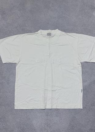 Винтажная футболка chanel bootleg embroidered tonal logo white