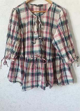 Блузка женская бохо, клетка, рукав 3/4.97.22-24, eur.50-52, us.18-20