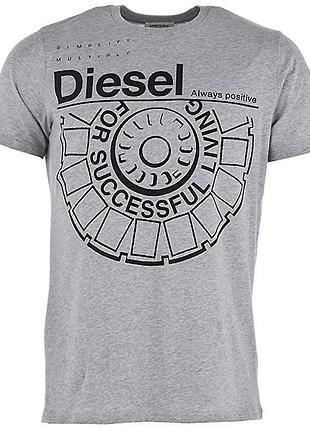 Футболка 👕 чоловіча diesel сіра з чорним принтом. нова не ношена розмір xl always positive for successful living sort