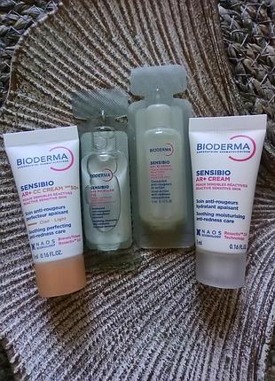 🩷набір з 4шт. мініатюр в фірмовій косметичці bioderma sesibio ar для чутливої шкіри схильної до куперозу, розацеа, почервонінь
