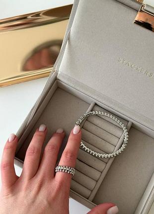 Браслет "зубчики" та кільце "зубчики" | розкішний комплект cartier | напиленя білим золотом