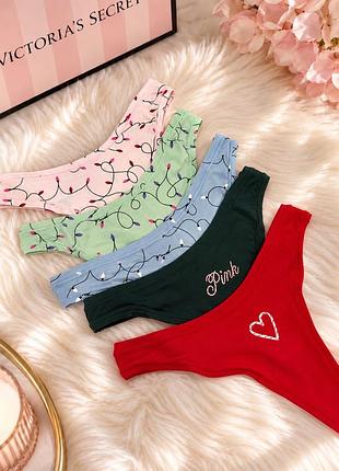 Трусики жіночі victoria’s secret pink стрінги бавовняні, набір 5 шт. оригінал