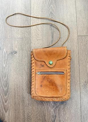 Вінтажна шкіряна міні-сумка через плече ручної роботи октоберфест, vintage bag oktoberfest