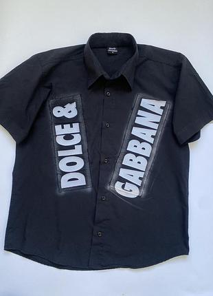 Мужская брендовая рубашка dolce & gabbana premium. черная летняя рубашка d&g с коротким рукавом