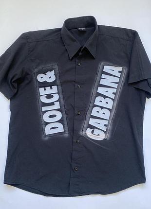 Мужская брендовая рубашка dolce & gabbana premium. черная летняя рубашка d&g с коротким рукавом размер xl